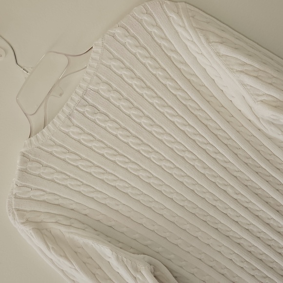 Lauren Ralph Lauren White Cotton Vneck Cableknit Sweater Tennis‎ Preppy Size XL - Picture 9 of 13